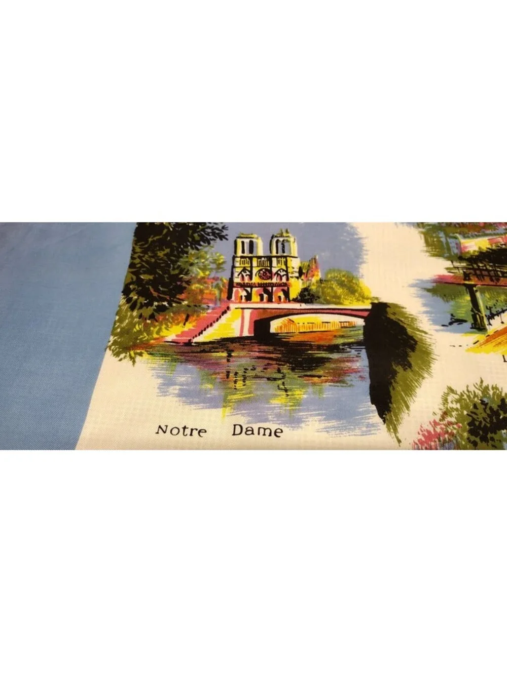 Vintage 1950s Satin Large Scarf LES PONTS DE PARIS FRANCE Acetate Periwinkle 60s